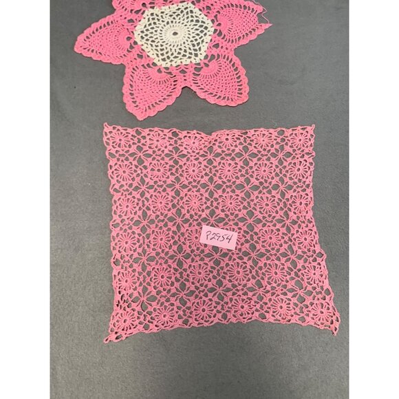 Handmade Pink Crocheted Doilies 8" Square & 10" Flower Design Home Decor & Table - Picture 8 of 8